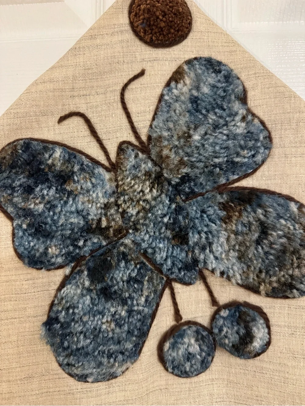 Textured Embroidered Butterfly & Botanical Wall Hanging - Earth Tones